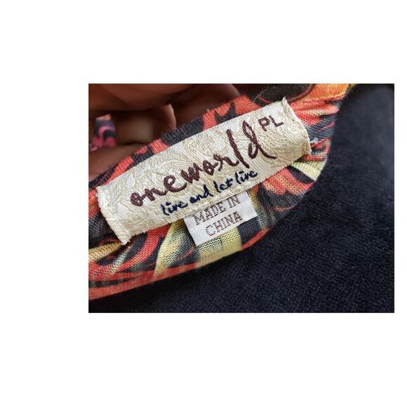 OneWorld Blouse Women's PL Multicolor Boho Chiffon Abstract Print V Neck Top - Picture 6 of 12